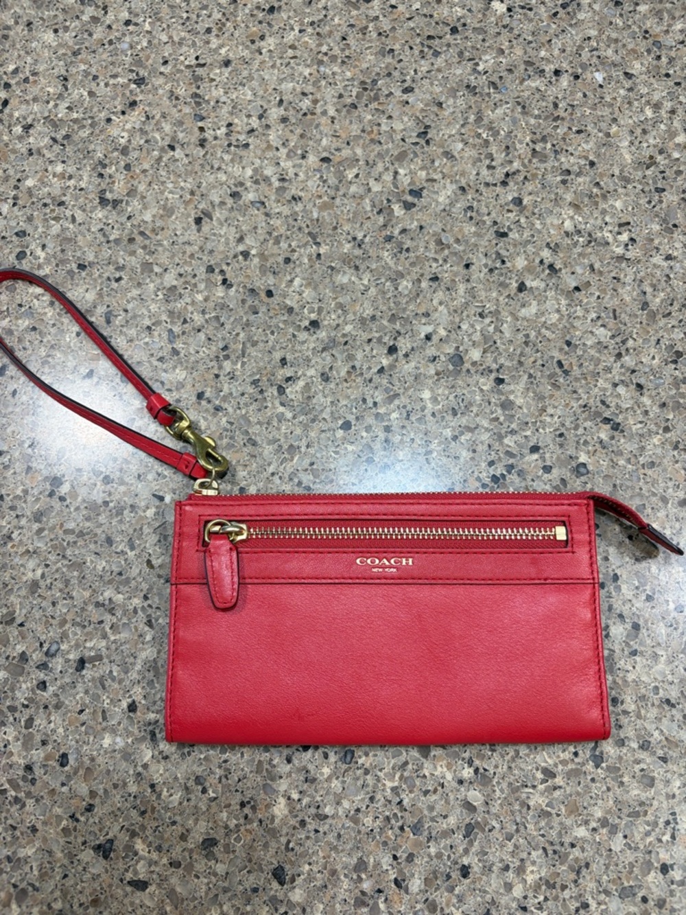 Coach Red Leather Wristlet with Gold Hardware